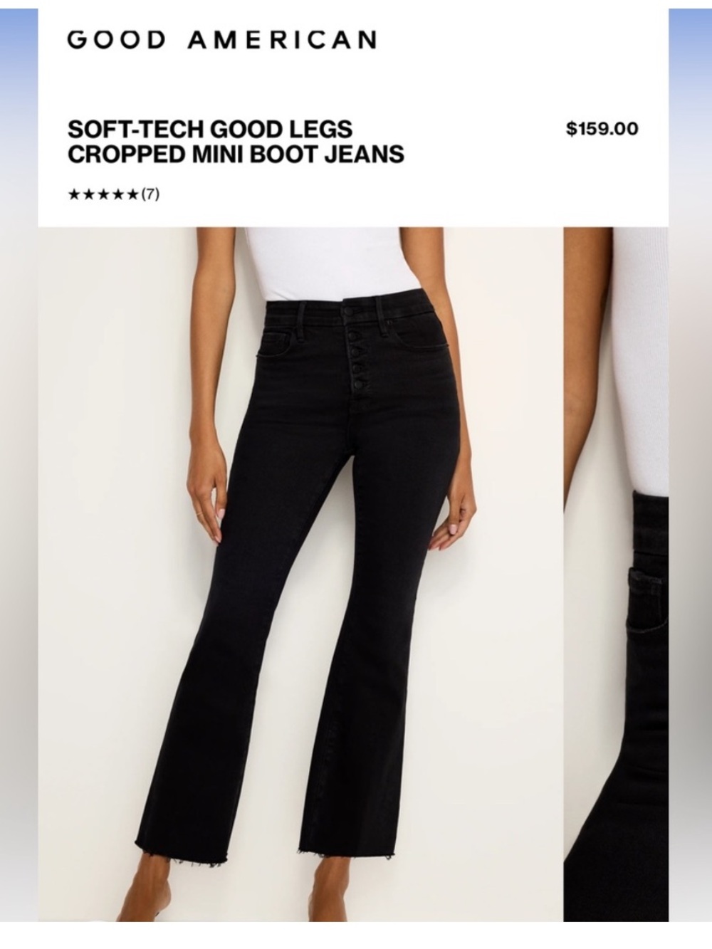 NWT Good American Black Good Legs Cropped Mini Boot Jeans Size 6